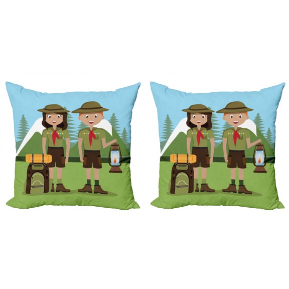 Ambesonne Colorful Throw Pillow Cover 2 Pack, Woman and Men in Forest, 18", Multicolor