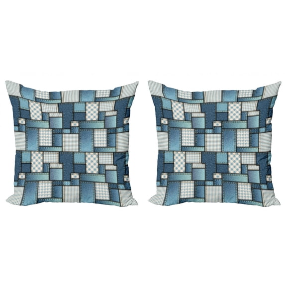 Ambesonne Colorful Throw Pillow Cover 2 Pack, Denim Sewings, 16", Pale Blue Blue