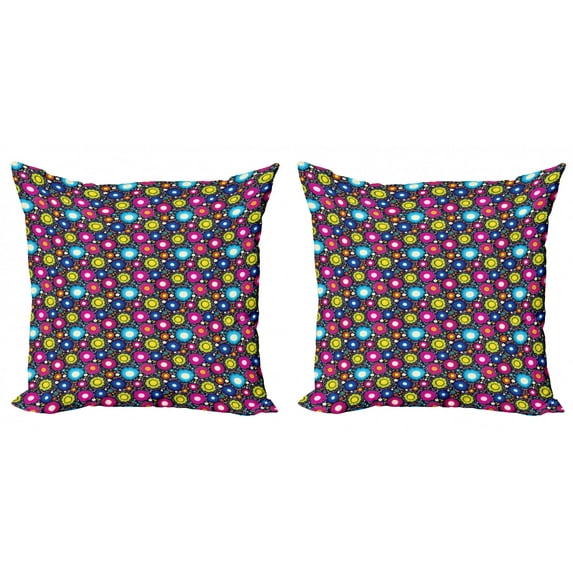 Ambesonne Colorful Throw Pillow Cover 2 Pack, Doodle Flowers, 16", Multicolor
