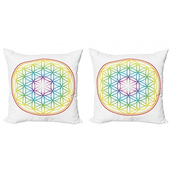 Ambesonne Space Throw Pillow Cover 2 Pack, Radiant Flower of Life, 16", Multicolor