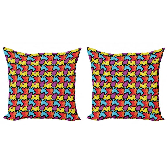 Colorful Throw Pillow Cushion Cover Pack of 2, Graffiti Composition of Ornate Abstract Shapes Modern Street Art Illustration, Zippered Double-Side Digital Print, 4 Sizes, Multicolor, by Ambesonne