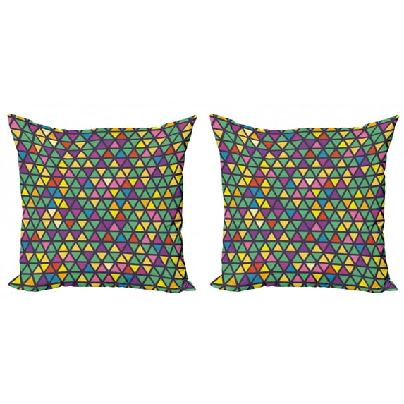 Colorful Throw Pillow Cushion Cover Pack of 2, Grid Mosaic Composition with Triangles Abstract Tile Design Retro Style Inspired, Zippered Double-Side Digital Print, 4 Sizes, Multicolor, by Ambesonne