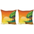thumbnail image 1 of Colorful Throw Pillow Cushion Cover Pack of 2, Little Kid Sitting by a Big Tree Landscape on Mountains at Sunset Nursery Kids, Zippered Double-Side Digital Print, 4 Sizes, Multicolor, by Ambesonne, 1 of 2