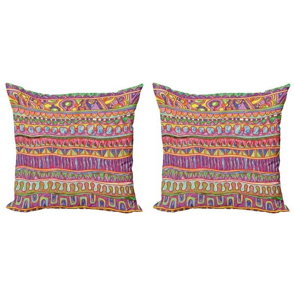 Ambesonne Colorful Throw Pillow Cover 2 Pack, Watercolor Motif, 18", Multicolor