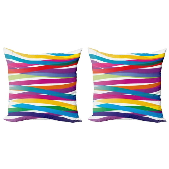 Ambesonne Colorful Throw Pillow Cover 2 Pack, Vibrant Ribbon Design, 18", Multicolor