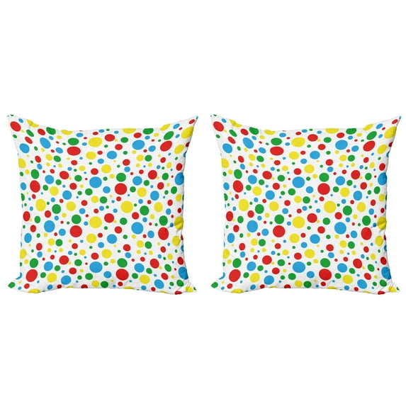 Ambesonne Colorful Throw Pillow Cover 2 Pack, Multicolored Polka Dots, 16", Multicolor
