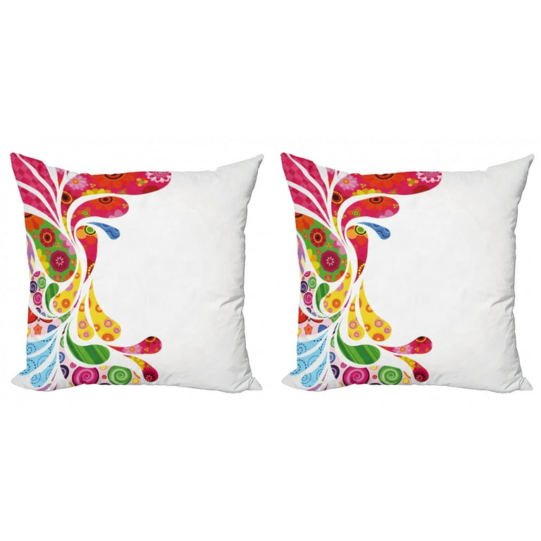 Colorful Throw Pillow Cushion Cover Pack of 2, Paisley Leaves with Floral  Elements Inside Carnival Inspired Retro Design Print, Zippered Double-Side  Digital Print, 4 Sizes, Multicolor, by Ambesonne