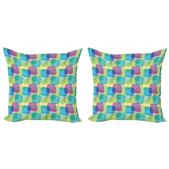 Colorful Throw Pillow Cushion Cover Pack of 2, Skewed Square Shapes with Round Edges Overlap Geometric and Futuristic Design, Zippered Double-Side Digital Print, 4 Sizes, Multicolor, by Ambesonne