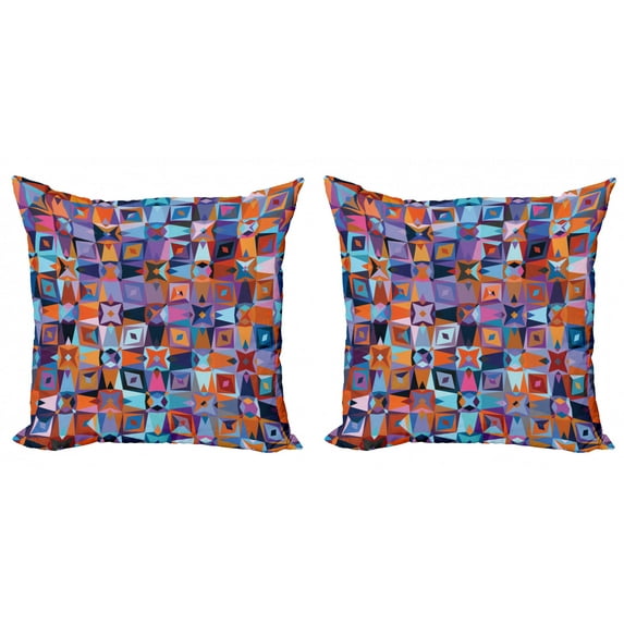 Colorful Throw Pillow Cushion Cover Pack of 2, Style Geometrical Tile Design with Graphic Squares and Triangle Shapes, Zippered Double-Side Digital Print, 4 Sizes, Multicolor, by Ambesonne