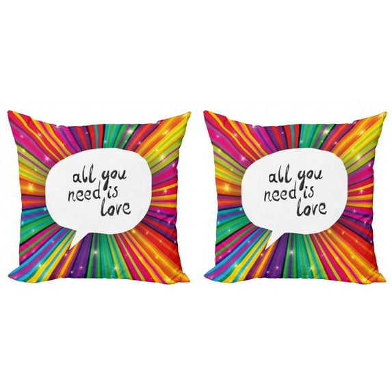 Ambesonne Colorful Throw Pillow Cover 2 Pack, Hippie Retro Words, 24", White