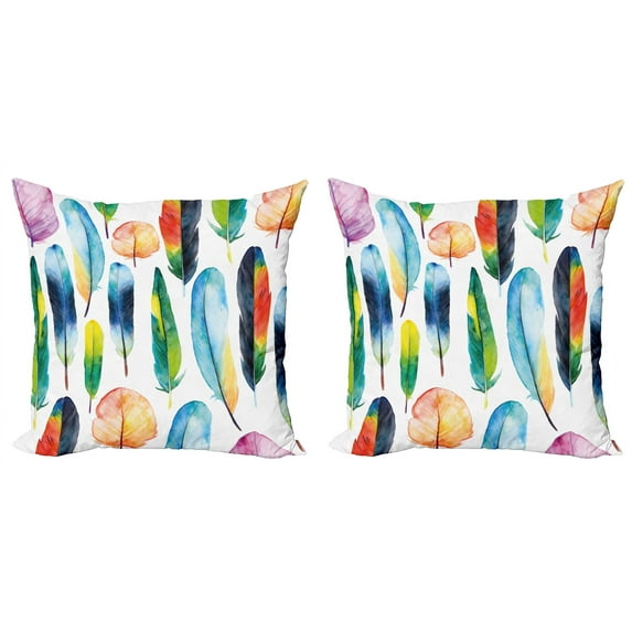 Ambesonne Colorful Throw Pillow Cover 2 Pack, Watercolor Abstract Boho, 18", White and Multicolor
