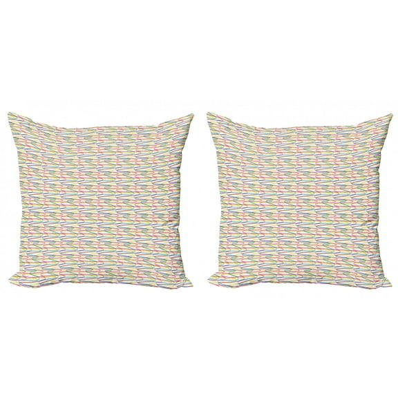 Colorful Throw Pillow Cushion Cover Pack of 2, Wavy Stripes Design on Curved Ornamental Composition of Lines Vintage Inspirations, Zippered Double-Side Digital Print, 4 Sizes, Multicolor, by Ambesonne