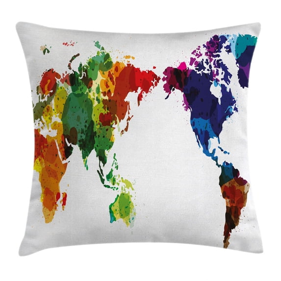 Colorful Throw Pillow Cushion Cover, Rainbow Colored Wold Map Grunge Style Abstract Global Universal Peace Inspired Art, Decorative Square Accent Pillow Case, 16 X 16 Inches, Multicolor, by Ambesonne