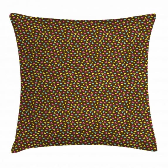 Colorful Throw Pillow Cushion Cover, Retro Style Pattern with Small Triangles Minimalist Geometric Design, Decorative Square Accent Pillow Case, 16 X 16 Inches, Brown and Multicolor, by Ambesonne