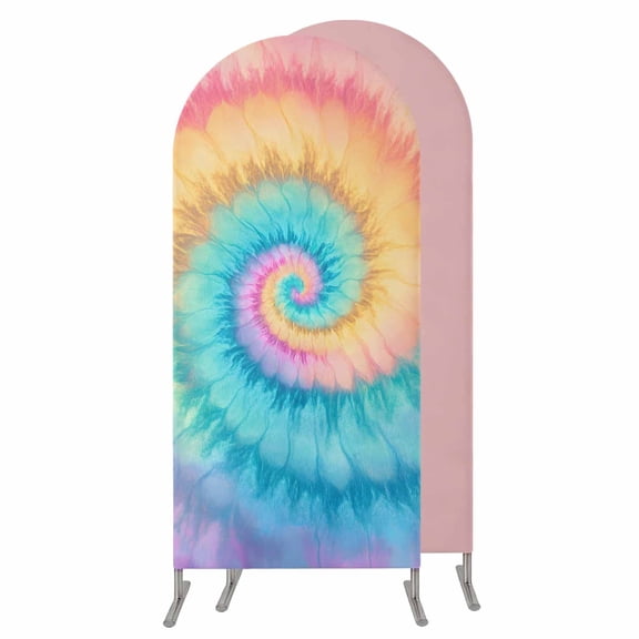 Colorful Tie Dye Arch Backdrop Cover 6.6 FT,Spandex Wedding Arch Stand Covers Stretchy Backdrop,Rainbow Ombre Abstract Pattern Art Round Top Party Arched Background for Birthday Event Baby Shower
