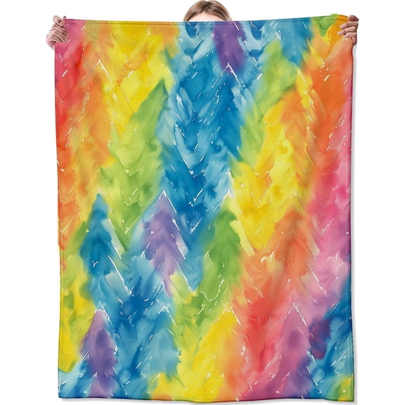 Colorful Tie Dye Blanket,Gifts for Artistic Lovers,Lightweight Flannel Throw Blankets,Watercolor Rainbow Pattern Throws Home Decor,for Couch Living Room Office,50 x 60 inch