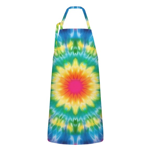 Colorful Tie Dye Blossom Pattern Apron-Garden Aprons for Women with Pockets-Cotton Linen Waterproof Kitchen Cooking Gardening Aprons Adjustable for Kitchen,Cooking,BBQ and Salon 33x27 Inch
