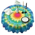 thumbnail image 1 of Colorful Tie Dye Blossom Pattern Round Tablecloth 60"x60",Wrinkle Wipeable Table Cloth for Kitchen Dining Room Picnic Patio Party, 1 of 6