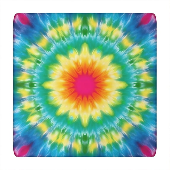 Colorful Tie Dye Blossom Pattern Square Fitted Tablecloth with Elastic Edge,Square Table Cover,Washable Elastic Table Cover for Home Kitchen Party Decor 34"x34"