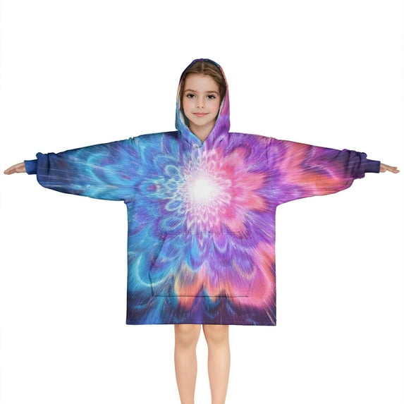 Colorful Tie Dye Burst Flower Pattern Blanket Hoodies for Kids 6-13YR Oversize Wearable Blanket Hoodies for Boys Girls Teens