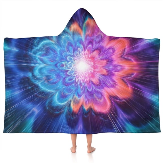 Colorful Tie Dye Burst Flower Pattern Hooded Bath Towel,50"x30" for Ages 3 To 12 Kids, Quick Dry Lightweight Soft Microfiber Hood Beach Towel Cover Up for Kids