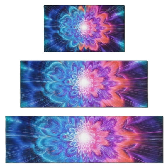 Colorful Tie Dye Burst Flower Pattern Kitchen Rugs Sets Of 3,Kitchen Runner Rugs Non Skid Washable,Decorative Kitchen Floor Mats for Kitchen,Sink,Laundry,17"x30"+ 17"x47" + 17"x59"