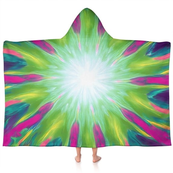 Colorful Tie Dye Burst Pattern Hooded Bath Towel,60"x35" for Ages 3 To 12 Kids, Quick Dry Lightweight Soft Microfiber Hood Beach Towel Cover Up for Kids