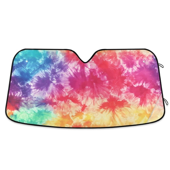 Colorful Tie Dye Car Windshield Sun Shade Foldable Car Front Window Visor Heat and UV Protection 55x27.6