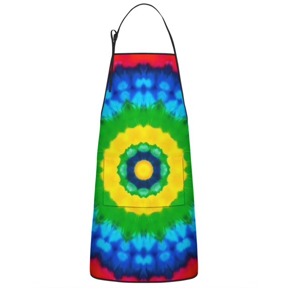 Colorful Tie Dye Circle Pattern Apron-Garden Aprons for Women with Pockets-Cotton Linen Waterproof Kitchen Cooking Gardening Aprons Adjustable for Kitchen,Cooking,BBQ and Salon 33x27 Inch