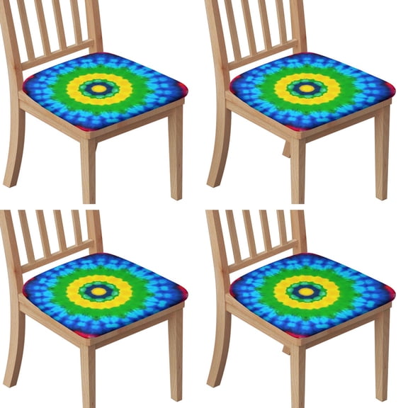 Colorful Tie Dye Circle Pattern Seat Covers for Dining Room Chairs Set Of 4,Stretch Printed Washable Chair Seat Cover with Elastic Ties and Button,Removable Waterproof Couch Cushion Covers