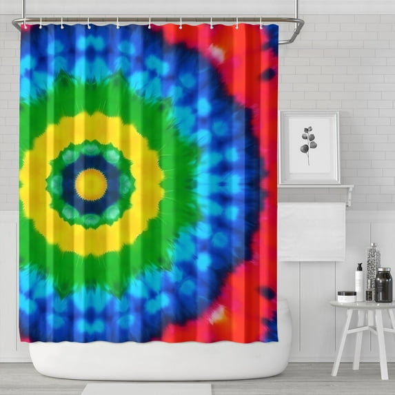 Colorful Tie Dye Circle Pattern Shower Curtain 84"x72" ,Bathroom Decorative Shower Curtains Set with 12 Hooks,Modern Waterproof Washable Shower Curtain