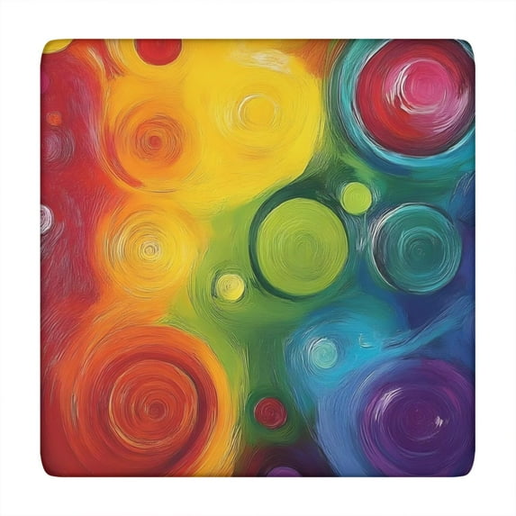 Colorful Tie Dye Circle Swirl Pattern Square Fitted Tablecloth with Elastic Edge,Square Table Cover,Washable Elastic Table Cover for Home Kitchen Party Decor 34"x34"