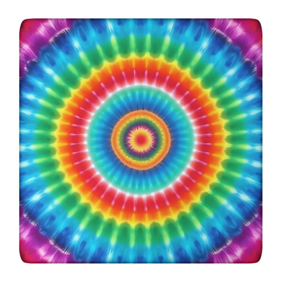 Colorful Tie Dye Circular Pattern Square Fitted Tablecloth with Elastic Edge,Square Table Cover,Washable Elastic Table Cover for Home Kitchen Party Decor 36"x36"