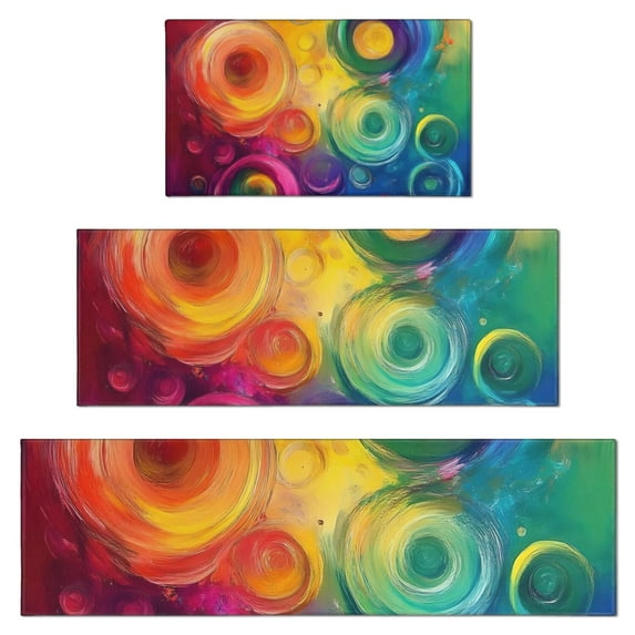 Colorful Tie Dye Circular Spiral Pattern Kitchen Rugs Sets Of 3,Kitchen Runner Rugs Non Skid Washable,Decorative Kitchen Floor Mats for Kitchen,Sink,Laundry,17"x30"+ 17"x47" + 17"x59"