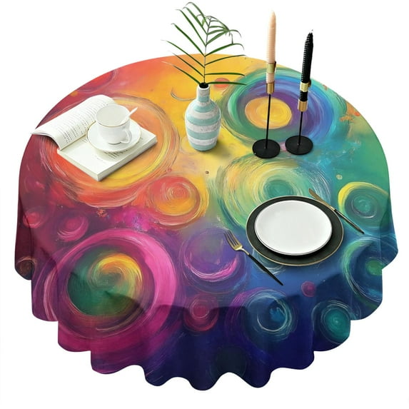 Colorful Tie Dye Circular Spiral Pattern Round Tablecloth 60"x60",Wrinkle Wipeable Table Cloth for Kitchen Dining Room Picnic Patio Party