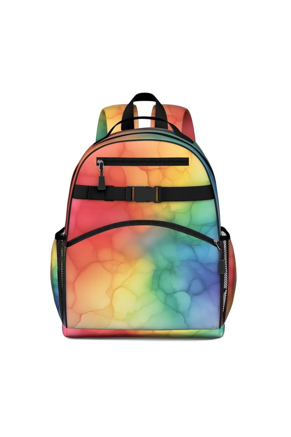 Colorful Tie Dye Cloud Shape Pattern Backpack for School,Cute School Bag,Schoolbag with Adjustable Shoulder Straps & Padded Back,15.25"x11.5"x5.25"