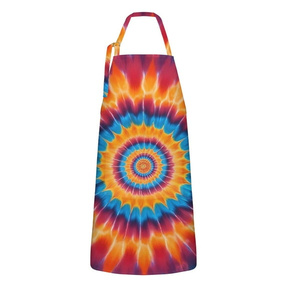 Colorful Tie Dye Concentric Circles Apron-Garden Aprons for Women with Pockets-Cotton Linen Waterproof Kitchen Cooking Gardening Aprons Adjustable for Kitchen,Cooking,BBQ and Salon 33x27 Inch