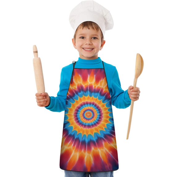 Colorful Tie Dye Concentric Circles Kids Aprons for Girls and Boys,Adjustable Neck Strap Toddler Aprons for Kids Cooking Baking