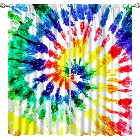 Colorful Tie-Dye Curtains, Boho Retro Colorful Spiral Psychedelic Hippie Swirl Abstract Art Prints Blackout Rod Pocket Window Treatments Drapes for Bedroom Living Room Kitchen42x54in
