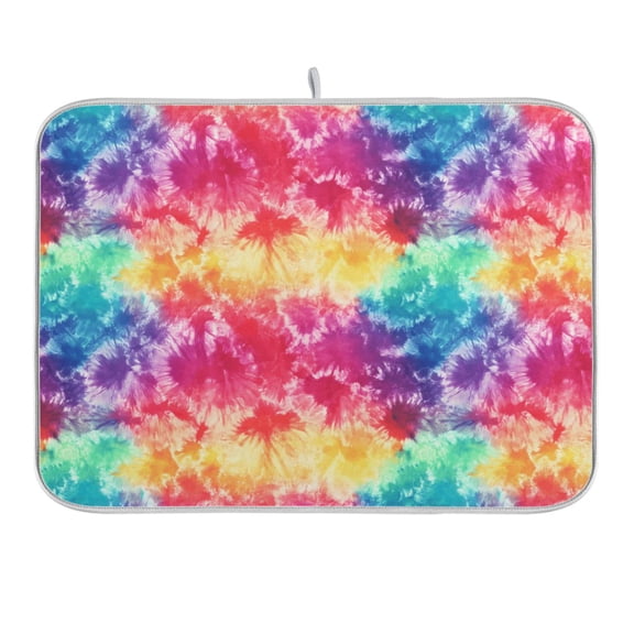 Colorful Tie Dye Dish Drying Mat 16x18 Absorbent Microfiber Draining Rack Pad for Kitchen Counter Sink