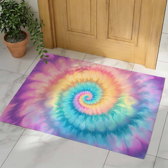 Colorful Tie Dye Door Mat, Non Slip Bathroom Rugs, Rainbow Ombre Abstract Pattern Art Absorbent Floor Mats, Washable Runner Rug Indoor Doormat for Front Door Entrance, Patio, Garage 16"x24"