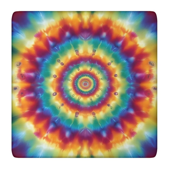 Colorful Tie Dye Dot Mandala Pattern Square Fitted Tablecloth with Elastic Edge,Square Table Cover,Washable Elastic Table Cover for Home Kitchen Party Decor 36"x36"