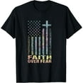 thumbnail image 1 of Colorful Tie Dye Faith Over Fear Cool Christian Flag Cross T-Shirt Tee, 1 of 4