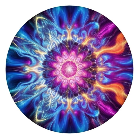 Colorful Tie Dye Flame Flower Pattern Round Fitted Tablecloth with Elastic Edge,Dining Table Cover Waterproof,Outdoor Round Tablecloth for Camping,Dining,Indoor and Outdoor