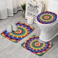 thumbnail image 1 of Colorful Tie Dye Floral Mandala Bathroom Rugs Sets 3 Piece,Toilet Cover Set,Absorbent Non Slip Bathroom Mats Sets with U-Shaped Contour Rug Toilet Rug Set, 1 of 5