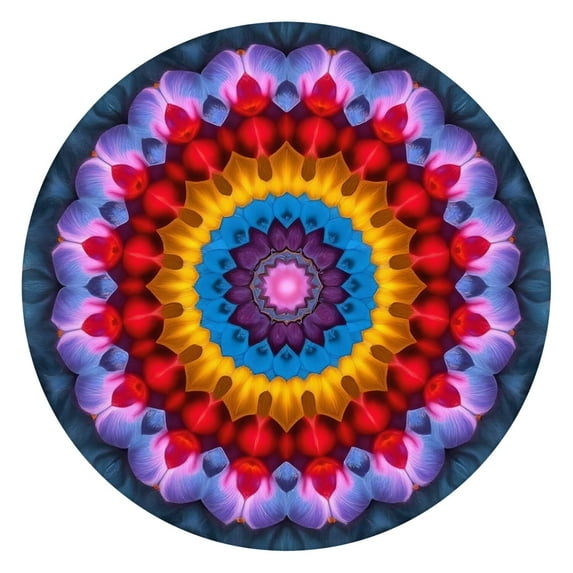 Colorful Tie Dye Floral Mandala Pattern Round Fitted Tablecloth with Elastic Edge,Dining Table Cover Waterproof,Outdoor Round Tablecloth for Camping,Dining,Indoor and Outdoor