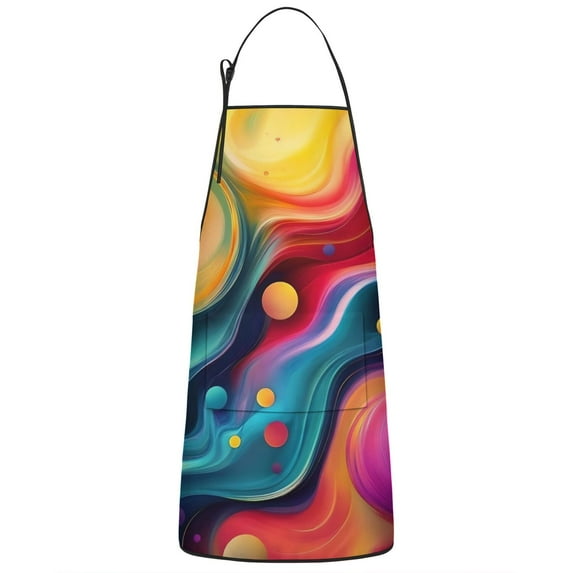 Colorful Tie Dye Flow Ball Pattern Apron-Garden Aprons for Women with Pockets-Cotton Linen Waterproof Kitchen Cooking Gardening Aprons Adjustable for Kitchen,Cooking,BBQ and Salon 33x27 Inch