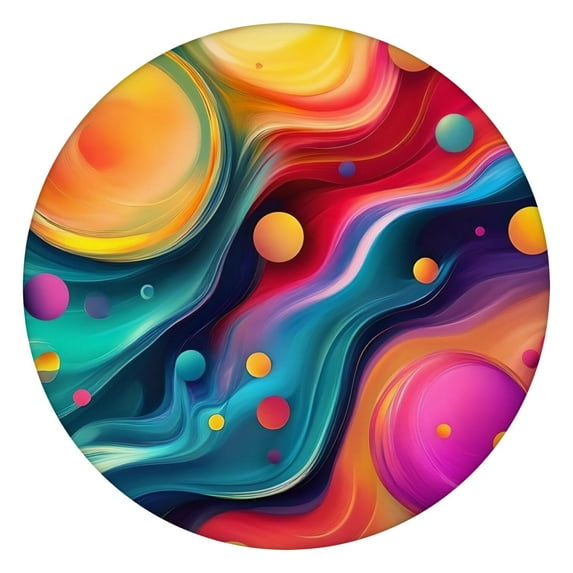 Colorful Tie Dye Flow Ball Pattern Round Fitted Tablecloth with Elastic Edge,Dining Table Cover Waterproof,Outdoor Round Tablecloth for Camping,Dining,Indoor and Outdoor