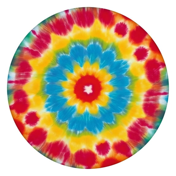 Colorful Tie Dye Flower Pattern Round Fitted Tablecloth with Elastic Edge,Dining Table Cover Waterproof,Outdoor Round Tablecloth for Camping,Dining,Indoor and Outdoor