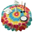 thumbnail image 1 of Colorful Tie Dye Flower Pattern Round Tablecloth 60"x60",Wrinkle Wipeable Table Cloth for Kitchen Dining Room Picnic Patio Party, 1 of 6